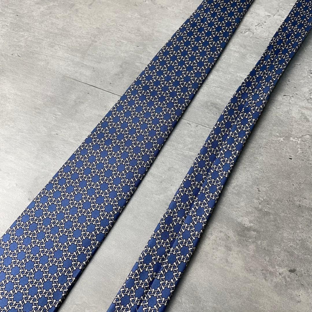 Hermes HERMES Hexagonal Dot Pattern Chain Tie Blue - image 4