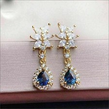 14K White Gold Plated 3Ct Pear Cut Lab Created Tanzanite Drop Dangle Earrings
