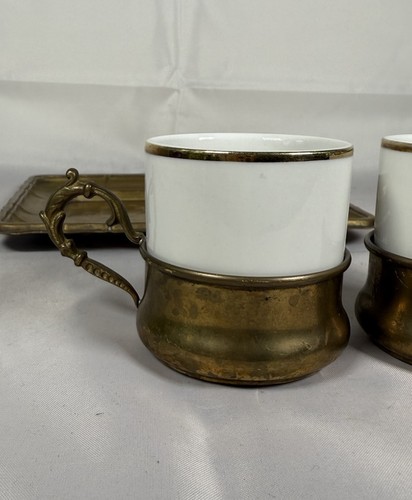 Servizio da caffè espresso vintage Monopoli ottone ornato due persone - Foto 4 di 6