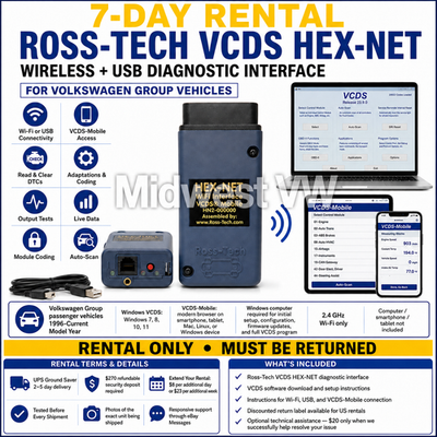 👍 7-Day Rental, Ross-Tech Cable HEX-NET USB VCDS VW Audi RossTech