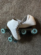 White Women's Quad Roller Skates with Mint and Light Blue Wheels Stylish Design