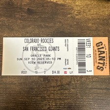 San Francisco Giants v Rockies 9/10/2023 Ticket Stub -Keaton Winn’s first Win 9K