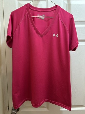 Under Armour HeatGear Women s V-Neck Semi-Fitted Stretch Tee Fuschia Pink L