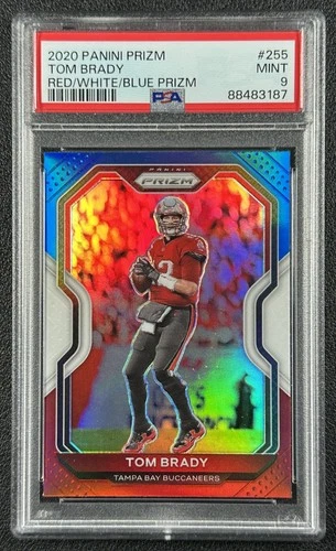 TOM BRADY PSA 9 2020 PANINI PRIZM #255 RED WHITE AND BLUE PRIZMS 3187