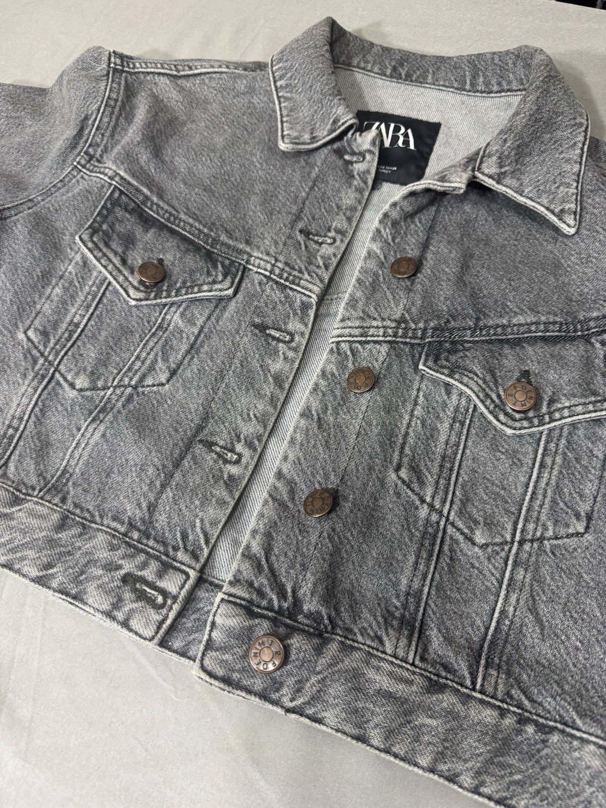 Zara Gray Button Front Collared Cropped Jacket Po… - image 4