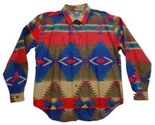 Woolrich Women L 100% Cotton Southwestern Cowboy Long Sleeve Button Down 90s USA