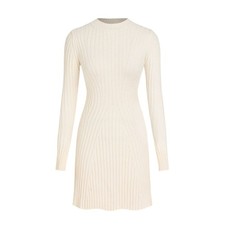 Cider Ribbed Round Neck Ruffle Stretch Cream Mini Dress Women's Size 10