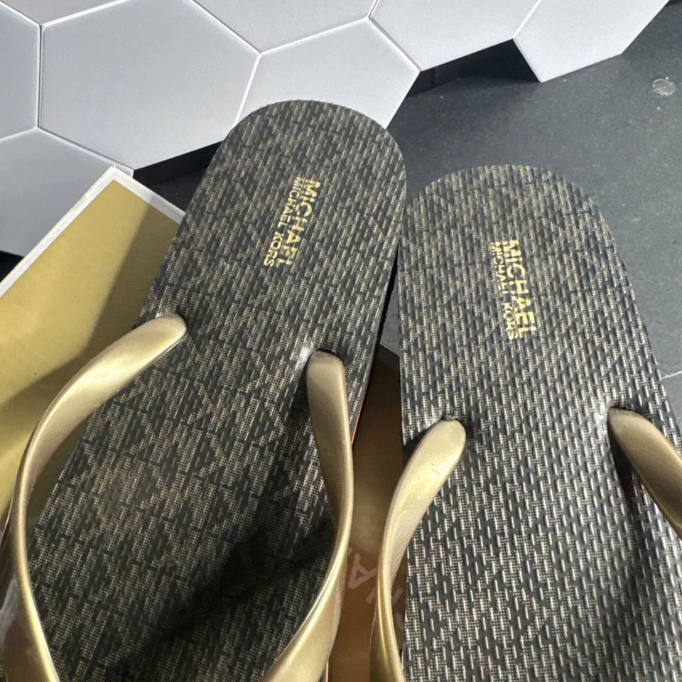 Chanclas MICHAEL KORS EVA RAYAS DORADO/MARRÓN TALLA MUJER 10 Foto 4 de 4