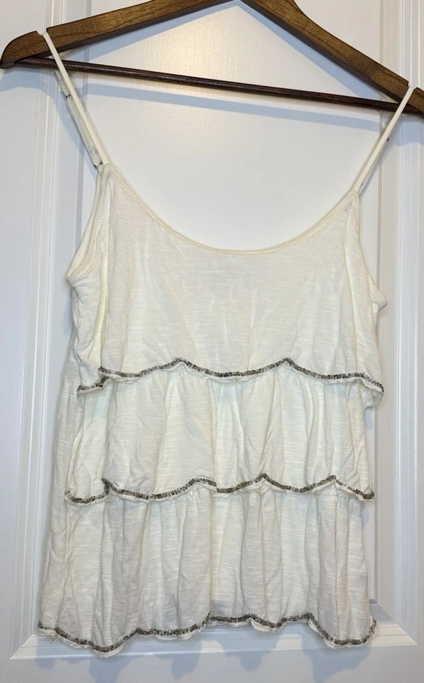 Camiseta sin mangas para mujer American Eagle talla pequeña marfil plata detalle vintage Y2K Foto 2 de 4