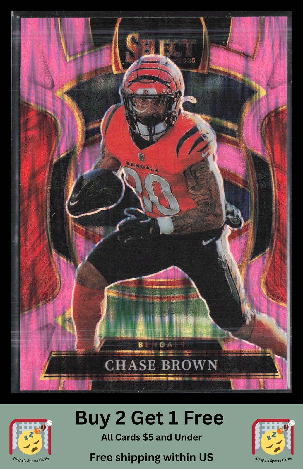 Chase Brown 2025 Panini Select #59 Pink Prizm Shock
