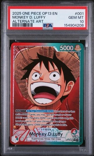 Monkey.D.Luffy PSA 10 GEM 001 Alternate Art OP13-001 Carrying On His Will Foil