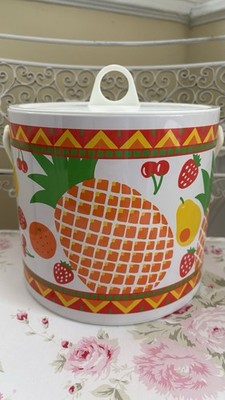 90s Ice Bucket Orange Yellow Fruit Strawberries Pineapple Kitchen Storage HTF