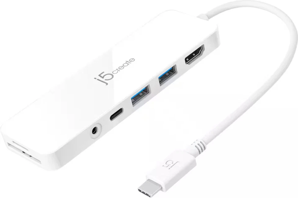 j5create - USB-C Multi-Port Hub with Power Delivery for Mac, PC and More - White