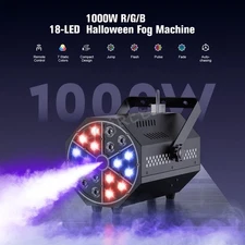 Smoke Fog Machine 1000W 18LED Lights Xmas DJ Stage Fogger Effect RGB Remote