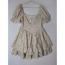 SHEIN Dress Women's Large Multicolor Floral Puff Sleeve Tiered Ruffle Mini