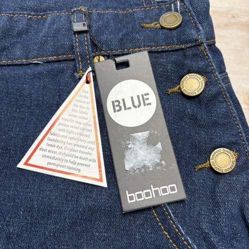 NWT Boohoo Blue Denim Overall Mini Dress Sz 16 - Picture 3 of 8