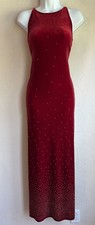 Vintage 90s Y2K Red Velvet Maxi Dress XS Beaded Vamp Goth Formal Grunge Glam