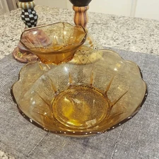 Vintage Anchor Hocking 3 pc. Swedish Modern Honey Gold Chip and Dip Set