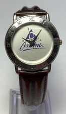 AOL America Online Vintage 1990’s Watch Silver Brown Leather Band New Battery