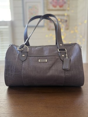 Coach F26123 Avery Embossed Croc Large Leather Satchel Handbag - Purplish-Gray