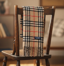BURBERRY Sciarpa Unisex  Nova Check Beige 100% Lambswool Made in England 150x32