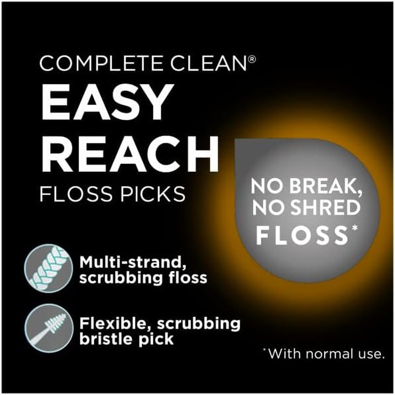 Complete Clean Easy Reach Floss Picks, No Break & No Shred Floss, 75 Count (Pack