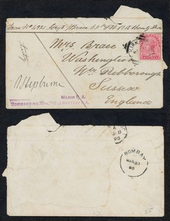1890 India Army Soldier Cover To GB QV 9p Major RA. 35th Field Battery H/S