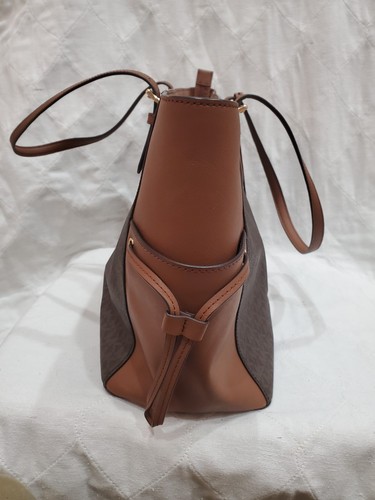 Michael Kors Gilly Travel MK Brown Large Drawstring Zip Top Tote Shoulder Bag - Picture 10 of 24