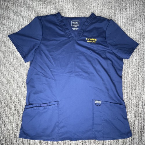 Cherokee Size L Unisex V Neck Short Sleeve Medical Work UC Davis Blue