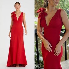 MAC DUGGAL Red Sleeveless V Neck Bow Detail Mermaid Gown Size 10 Dress