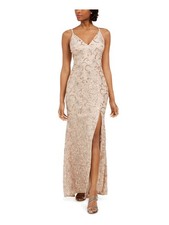 VINCE CAMUTO Womens Beige Lace Spaghetti Strap V Neck Maxi Evening Dress 6