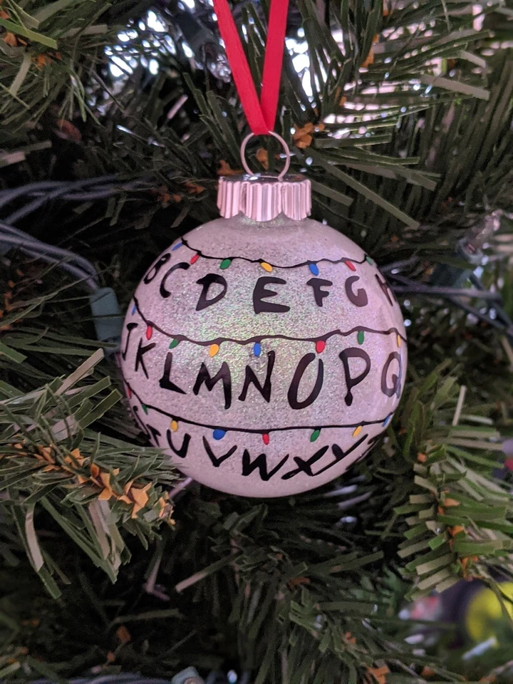 Stranger Things Ornament, Alphabet Wall Glass Bulb Iridescent Glitter