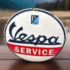 Vintage 12” VESPA SERVICE Porcelain Enamel Metal Dealer Domed Sign