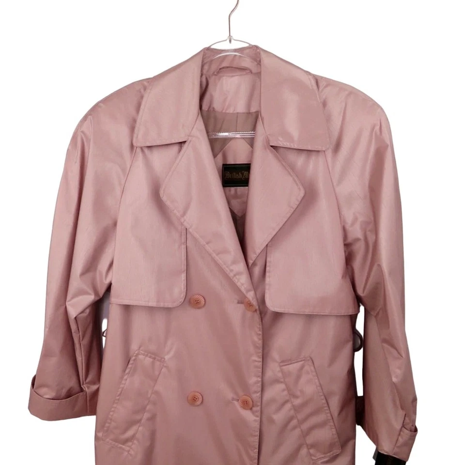 British Mist 90s Vintage Dusty Rose Pink Long Trench Coat Jacket Size 6 Small - Image 3 of 4