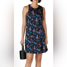 Thakoon Collective Daisy Floral Shoulder Tie Mini Dress in Black Blue & Red - 4