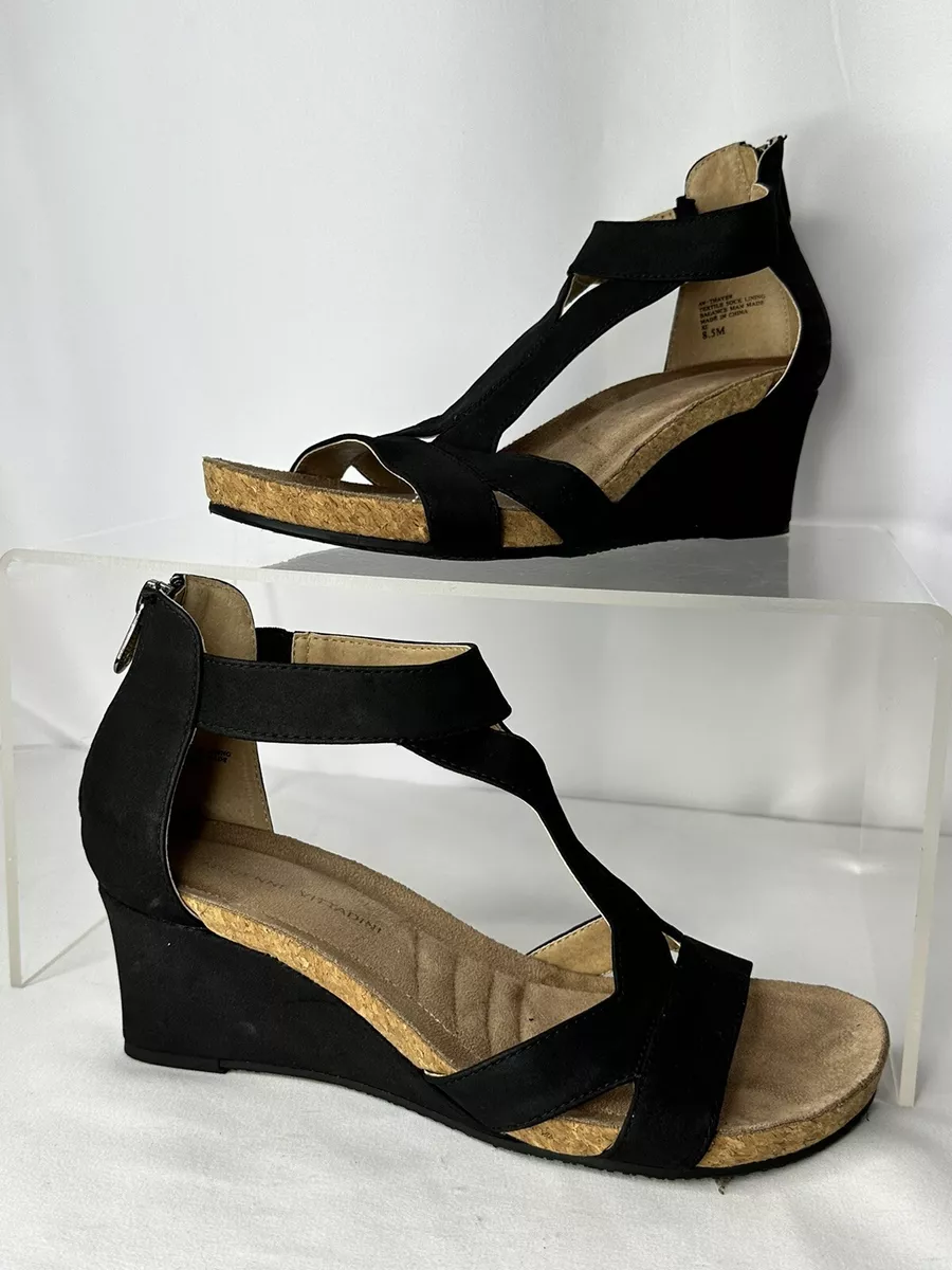 Adrienne Vittadini Woman Black Wedge Sandal Size 8.5