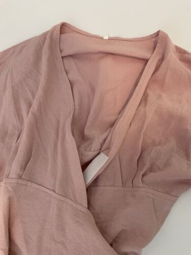 NWT Lanaoree Women’s L Wrap Dress Linen Blend Pink Short Sleeves Pockets - Picture 4 of 7