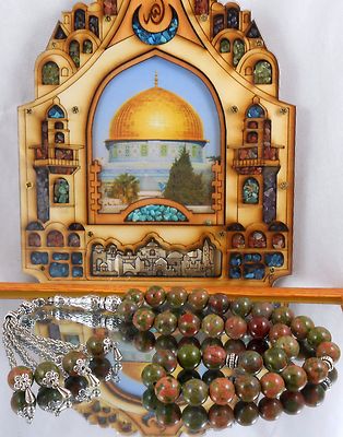 Silver İslamic Prayer Worry Beads 33 Natural Stone Rosary Muslim