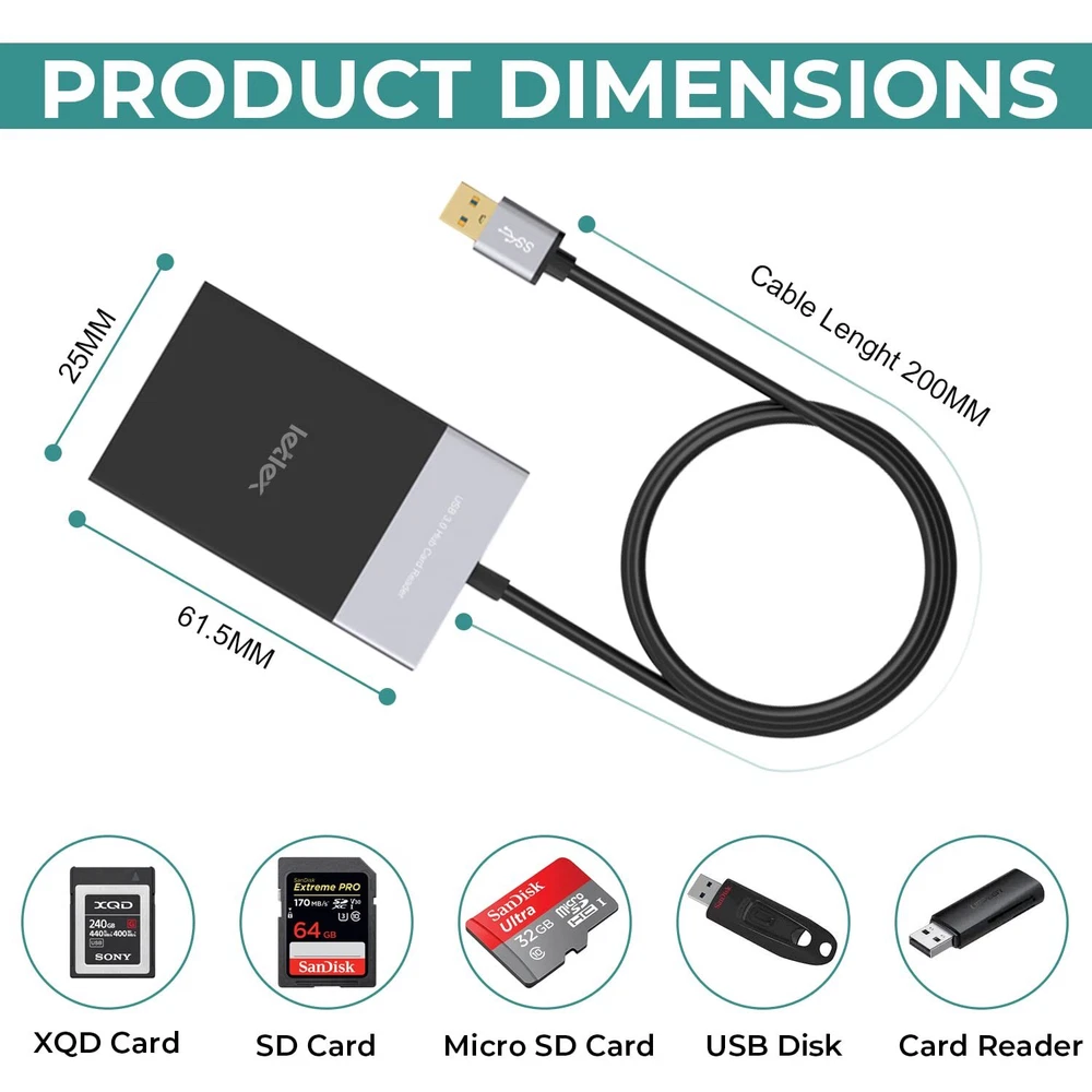 6in1 USB Type A Hub Card Reader – Multiport External Card Reader USB Hub – wi...