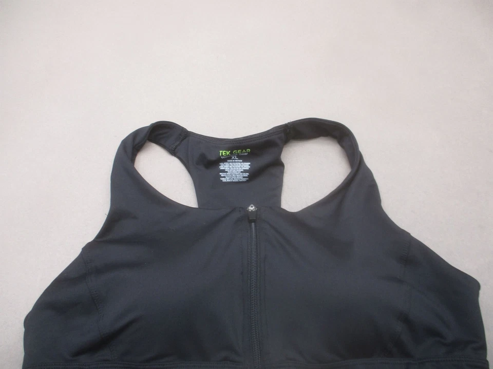 TEK GEAR размер XL женщин черный с подкладкой беспроводной спереди молнии гонщик назад спортивный бюстгальтер 10B - Изображение 2 из 4