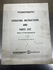 Powermatic Model 87 Metal Bandsaw Parts List Operating Manual 1969 19 Pages