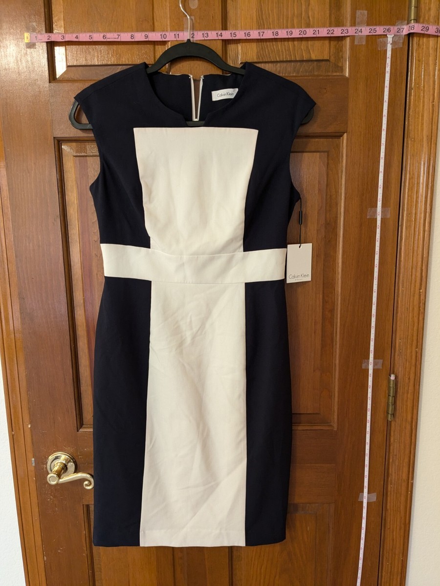 NWT Calvin Klein Navy/White Colorblock Sheath Dress - Size 4 | eBay NWT Calvin Klein Navy/White Colorblock Sheath Dress - Size 4 | eBay