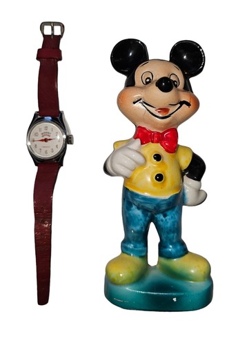 Vintage 1960 Disney Mickey Mouse Figurine Wales Co Japan Issued with Watch - Picture 2 of 6