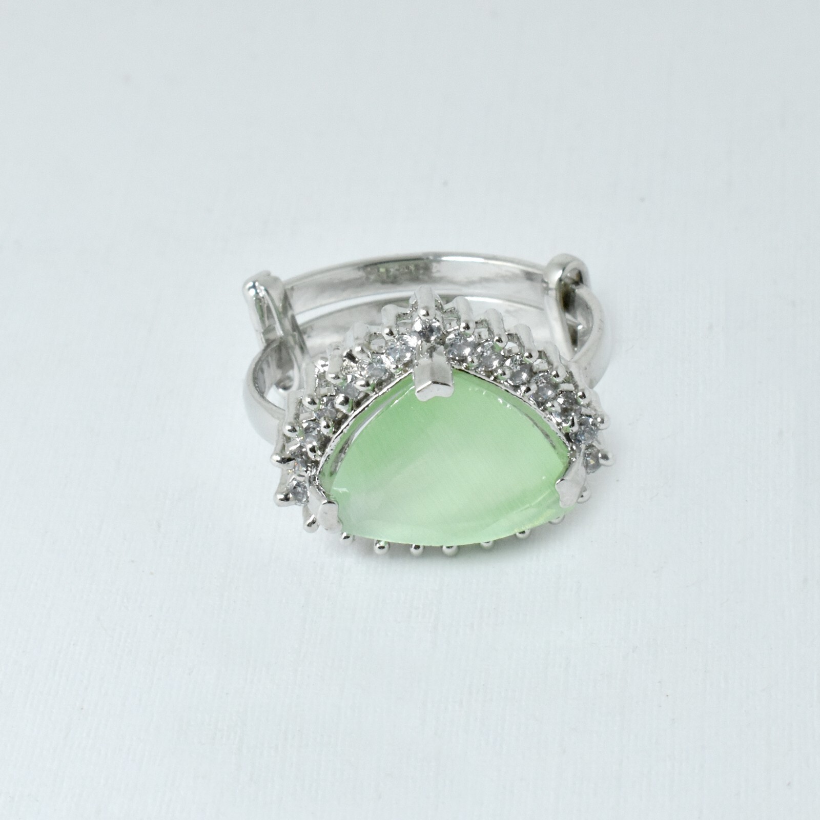 Quartz and CZ diamond engagement ring in white plating, perfect gift for her