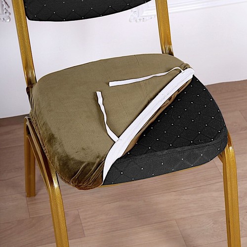 OLIVE GREEN Stretchable Velvet CHAIR SEAT CUSHION COVER Party Home Decorations - Picture 3 of 8