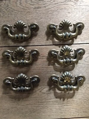 Set 6 Ornate Vintage Brass Drawer Handles Other Antiques Art