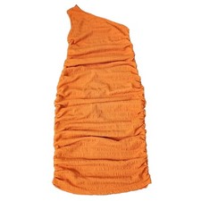 Pretty Little Thing One Shoulder Textured Midi Ultra Slim Dress Orange Size 12