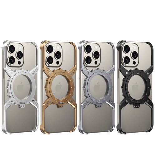 For iPhone 15 16 Pro Max 13 Metal Magnetic Holder Luminous Scale Frameless Case - Picture 9 of 12