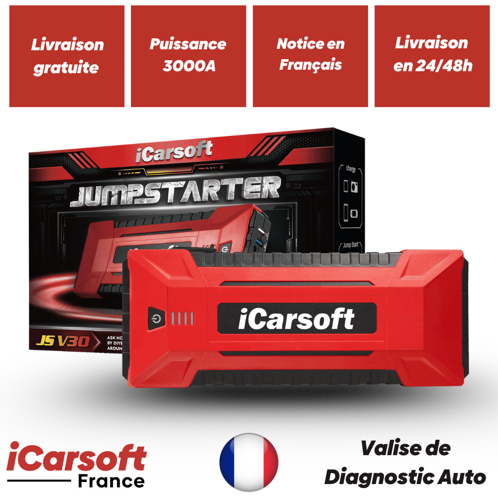 Booster Batterie JS V30 iCarsoft - Jump Starter 12V Portable et Powerbank pour Auto