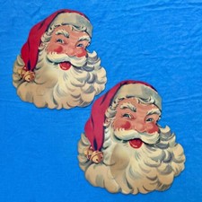 2 Beautiful Vintage Christmas Santa Claus Heads 16"x14  Die Cut 1950s/60s Decor